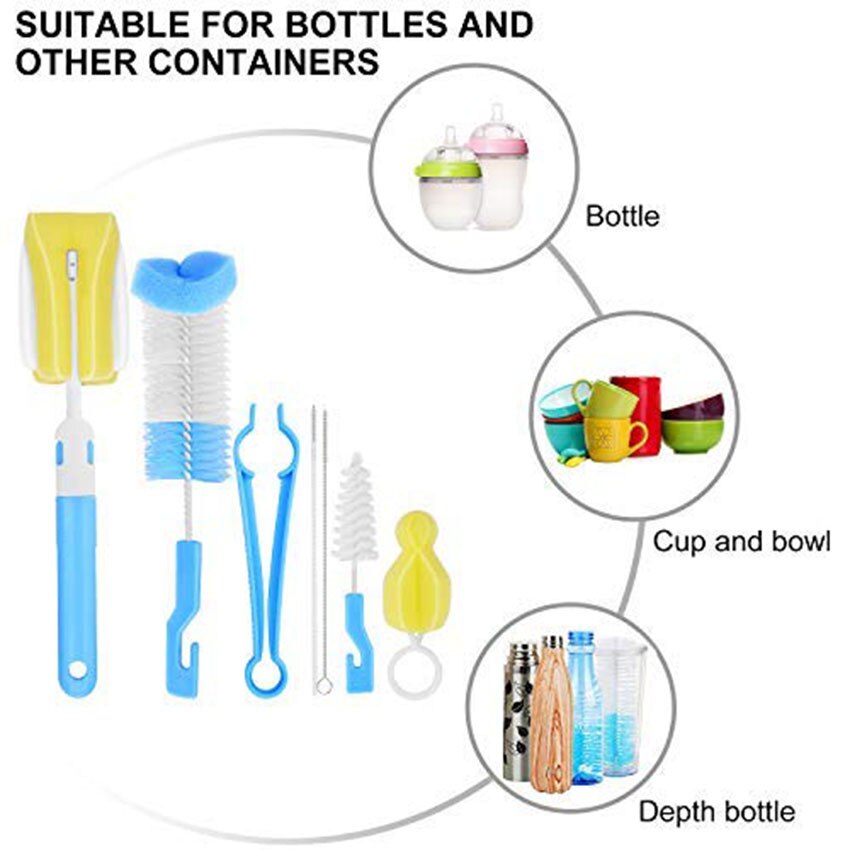 7Pcs Set di detergenti per pennelli per biberon capezzolo per bambini rotante a 360 gradi pulito spugna beccuccio tazza pennello Kit bottiglia strumento pulito