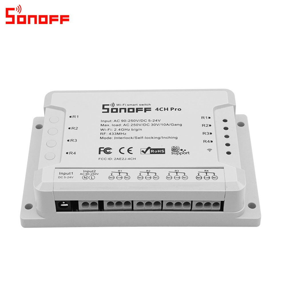 Itead Sonoff 4CH Pro R2/R3 Wifi Switch 4 Channel Inching Self-Locking Interlock Smart RF Control Remote Switch Work with Alexa