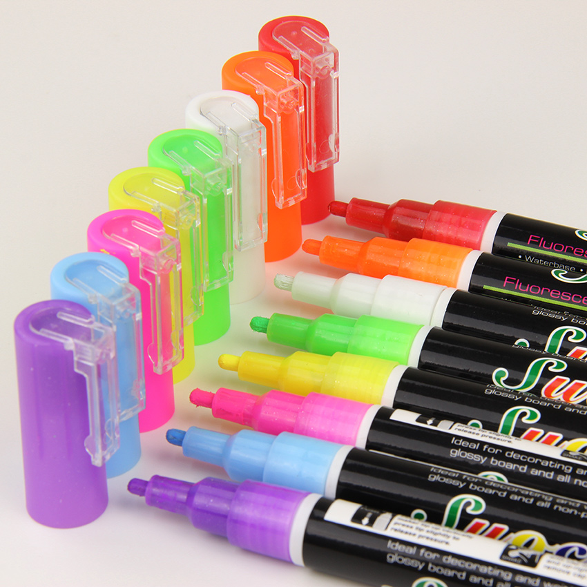 8 Colours Highlighter Pen 3mm Liquid Chalk Fluorescent Neon Marker LED Glass board Art Marker Pens Office Supplies 1PC
