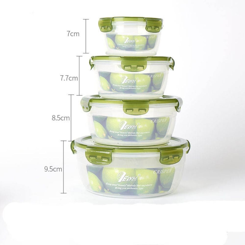 Boîte de rangement ronde en plastique avec couvercle, bac à légumes transparent empilable, scellé, rectangulaire, beaucoup, sûr, 1/4 pièces: M / vert clair