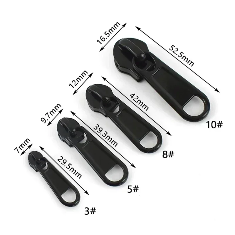 3 # 5 # 8 # 10 # Cremalleras de bobina de código negro de 10M, 10 Uds., deslizadores de cremallera, costura de ropa, tirador de cremallera, Kit de reparación de cremalleras, accesorio de cierres