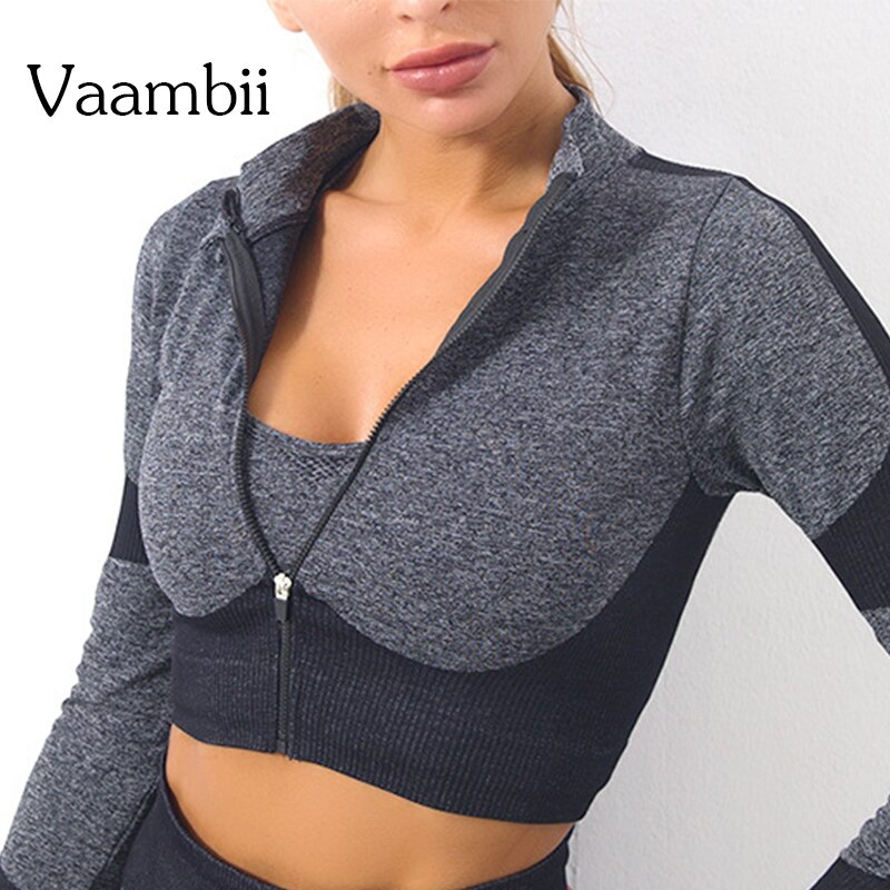 Womens Lange Mouwen Sport Tops Vrouw Gym Crop Top Vrouwelijke Sport Top Fitness Vrouwen Naadloze Workout Top Jas Actieve yoga Wear