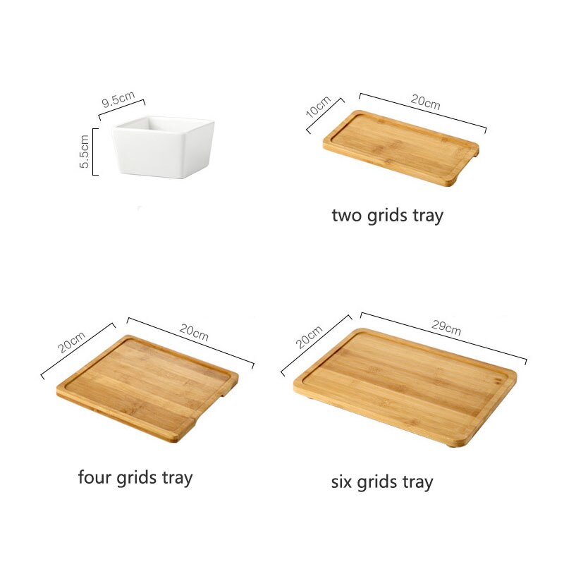 Keramische plaat houten schaal japanse stijl rooster snacks meloen fruit partitie plaat gedroogd fruit bord snoep noten schaal combinatie