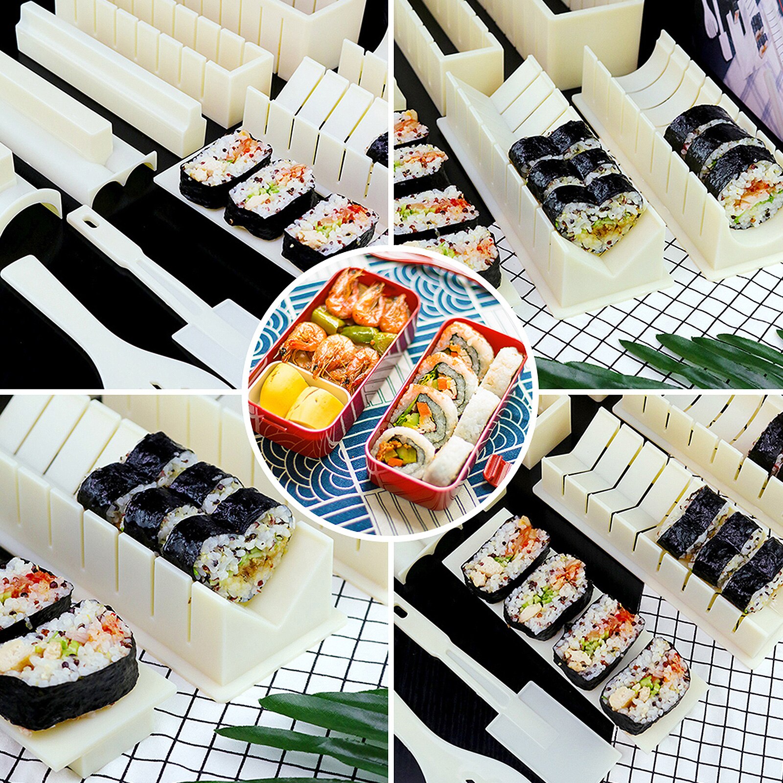 10pcs DIY Mold Cooking Tools Sushi Kit Home Kitchen Machine Sushi Roll Maker Tools Set Gadgets Japanese Snack Foods Bazooka