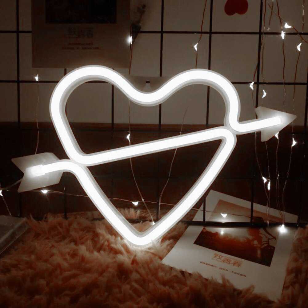 Heart Arrow Shape LED Neon Light Colorful Rainbow Neon Sign Wall Hanging Night Lamp for Home Party Wedding Festival