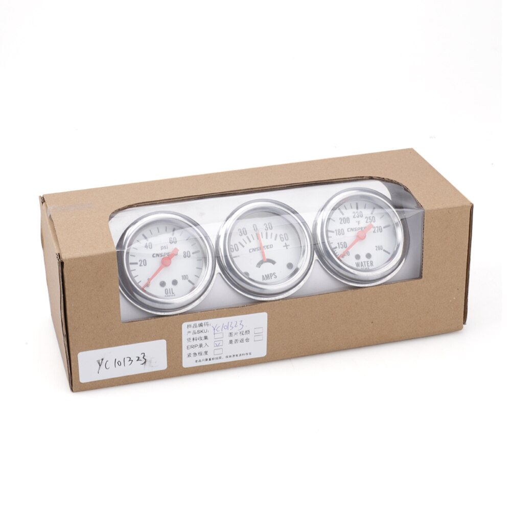 CNSPEED 2&quot; Amp Gauge Water Temp Oil Pressure meter Triple Auto Gauge Set with sensor YC101323