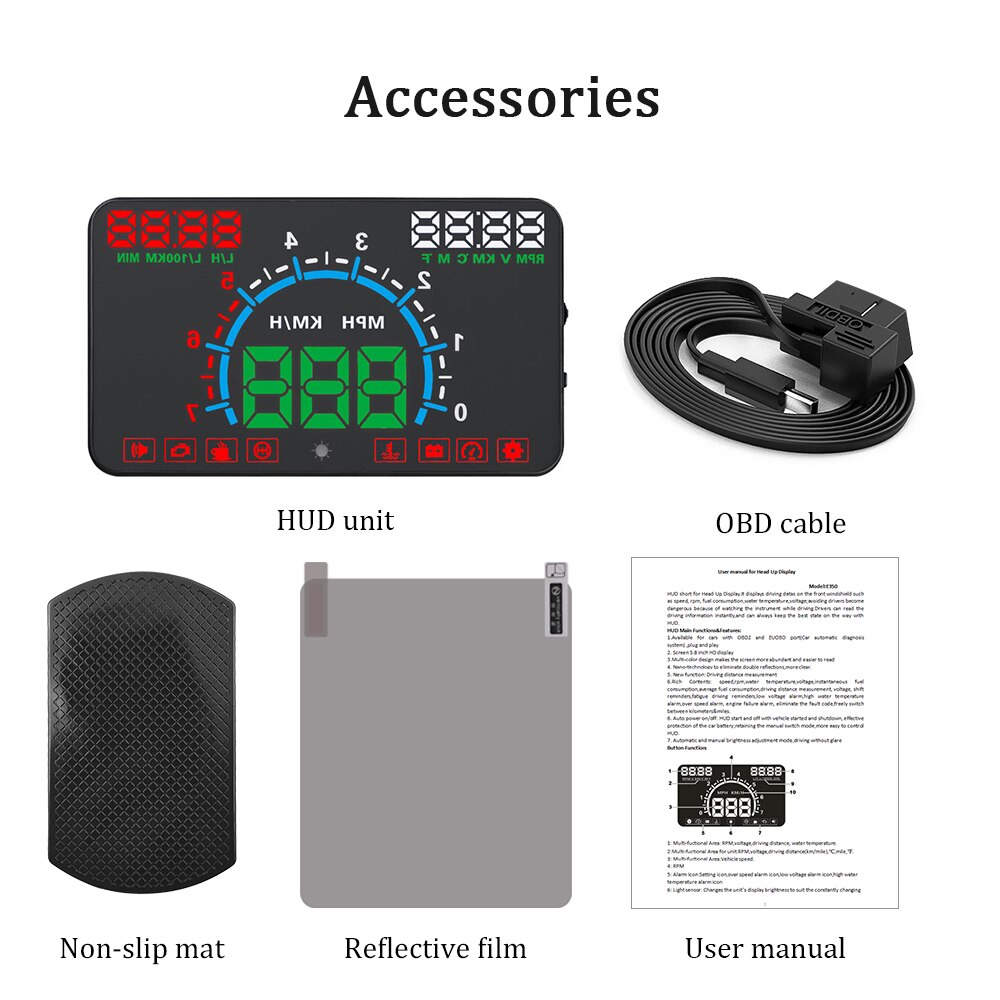 WiiYii HUD E350 car Head Up display Auto speed alarm OBD2 Windscreen Projector car electronics Data Diagnostic Tool