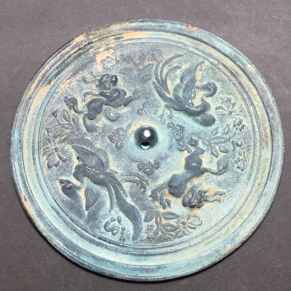 Fijne antieke bronzen spiegel met pauw patroon van Han Dynastie