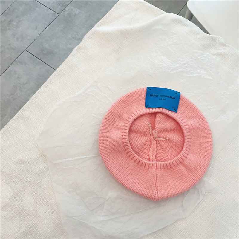 Sombrero de lana para niños, gorros de lana para bebés con patrones de letras, gorro estilo boina, cálido, para otoño e invierno, de 2 a 8 años,: Rosa