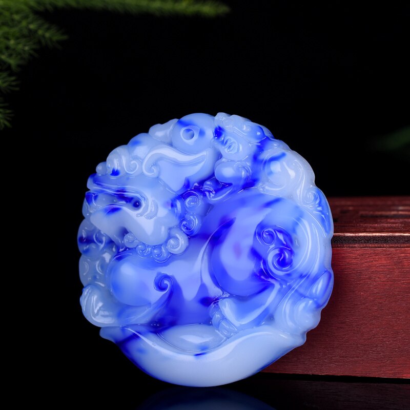 1PC Natürliche Blau Weiß Jade Pixiu Anhänger Halskette Chinesischen Hand-Geschnitzte Charme Jadeit Schmuck Amulett für Männer frauen