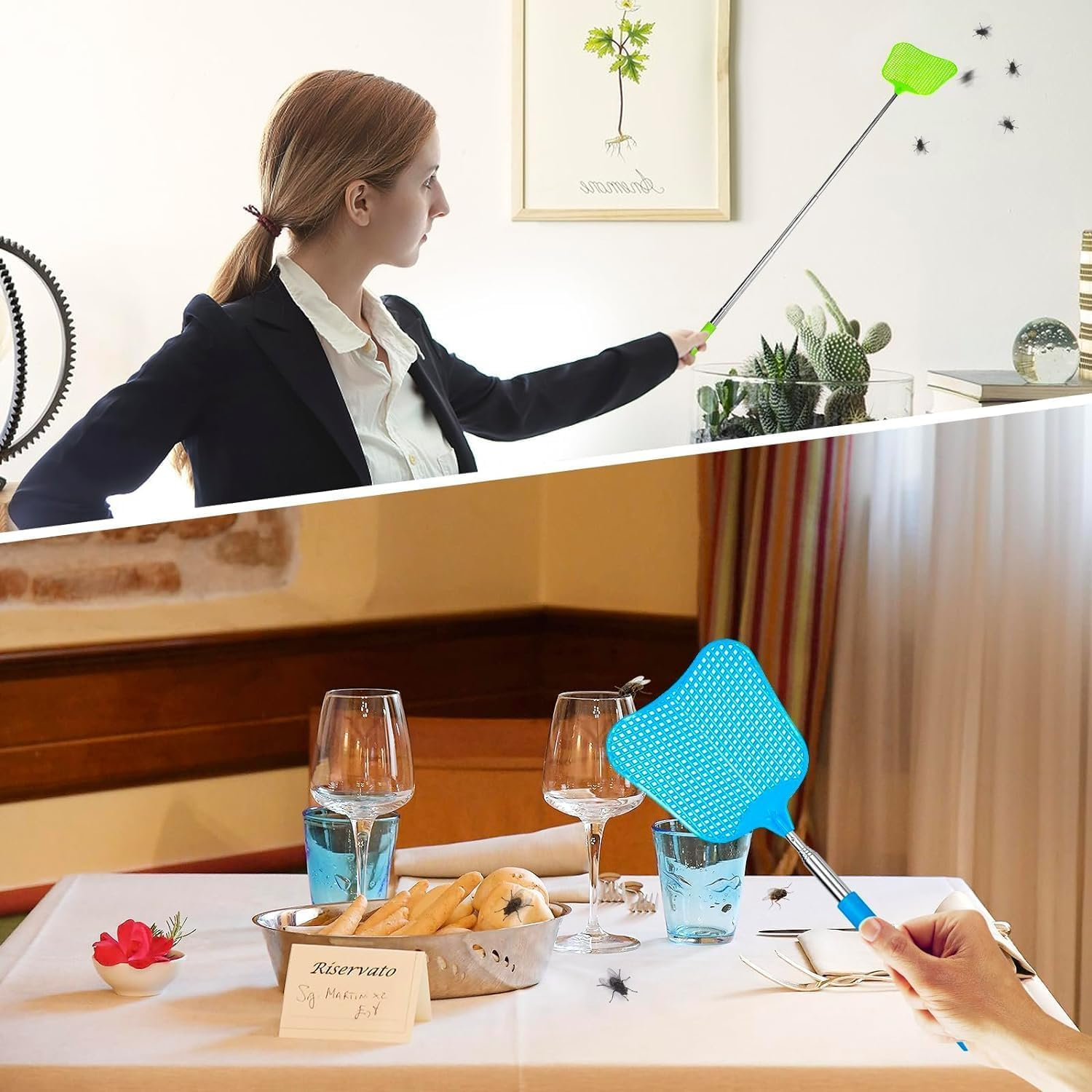 6 Packs Fly Swatter Telescopic Flyswatter Heavey Duty Set Stainless Steel Extendable Handles