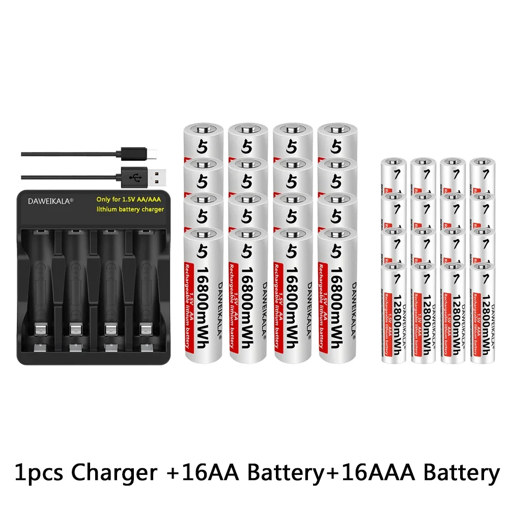 Batería AA de 16800mWh y 1,5v, pilas recargables de litio AAA de 12800mWh para juguetes de Control remoto, teclados y ratones inalámbricos: Azul cielo