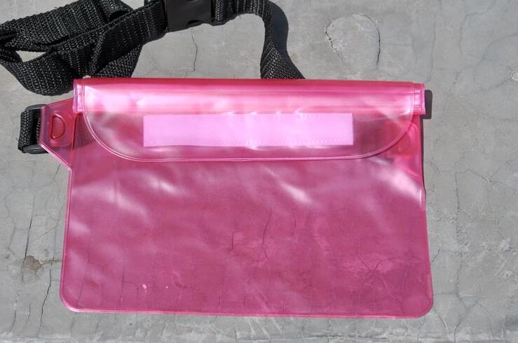 Riñonera impermeable para natación y buceo, morral de cintura para buceo, resistente al agua, en seco bajo el agua, bolsa con bolsillo: Rosered