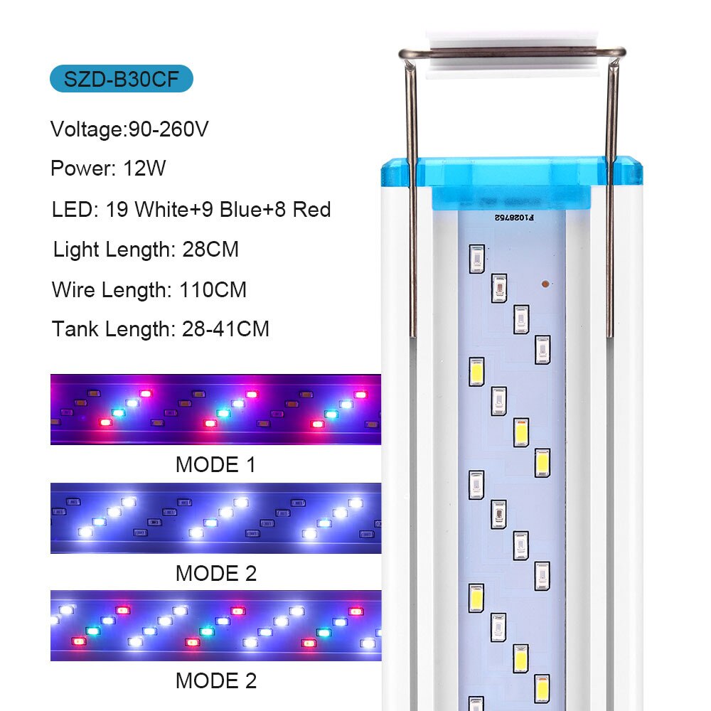 Ultra Dunne Aquarium Beugel Licht Drie Kleur Verstelbare Landschapsarchitectuur Ecologische Tank Rack Lichten Besktop Aquarium Aquatic Lamp: SZD-B30CF