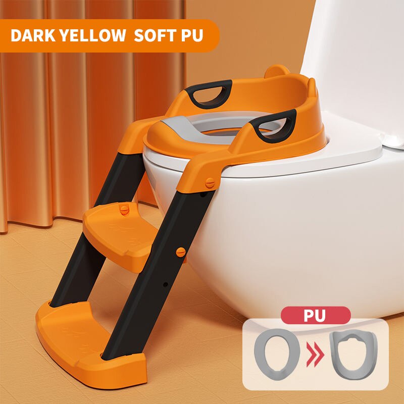 Folding Infant Potty Training Seat Urinal Backrest Chair With Step Stools Ladder For Baby Toddlers Boys Girls Safe Toilet Seat: DARK YELLOW PU