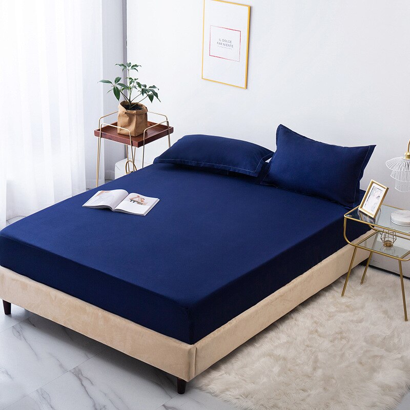 Effen Kleur Zwart All-Inclusive Matrashoes Zachte Schuren Koning Queen Size Bed Hoeslaken Niet Inclusief Kussensloop: 137x200x28cm / Navy Blue