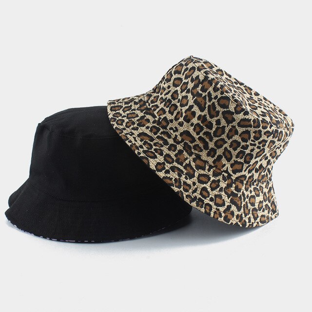 neue Koreanische Rosa Kuh Druck Eimer Hütte Frauen reversibel Angeln Kappe Bob Chapeau Herbst Sommer: Leopard