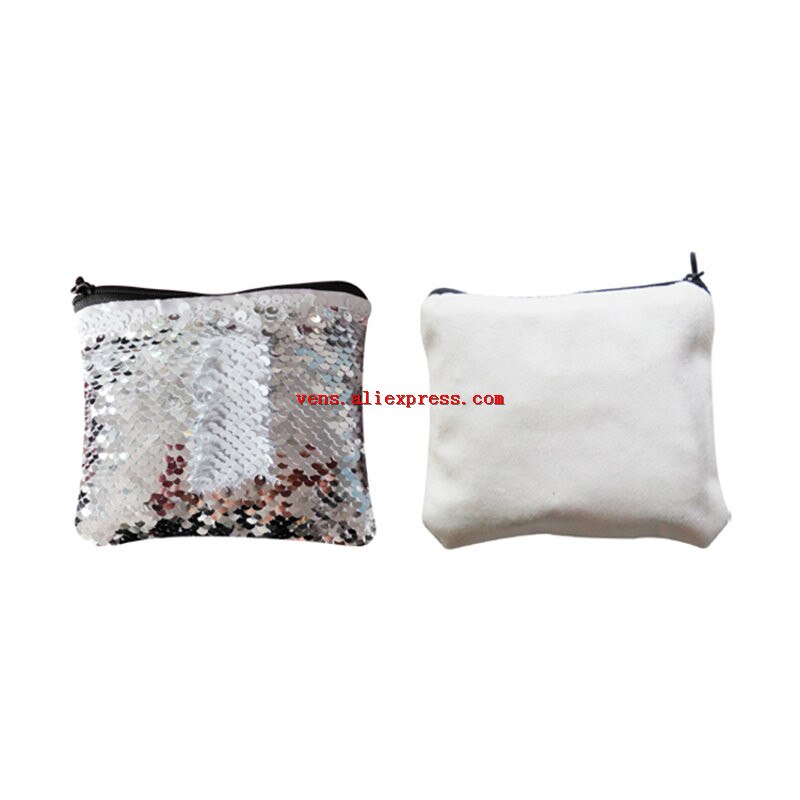 Sublimación en blanco lentejuelas monederos bolsas de transferencia monedero con impresión diy consumibles 20 unids/lote estilo 14,5*12,5 cm: silver