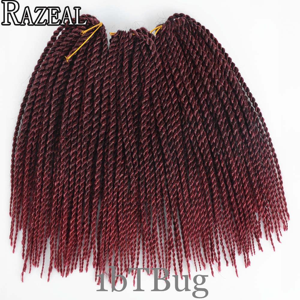 Razeal 85g/pack 5packs/lot Synthetic Hair Senegalese Twist Ombre Braiding Hair Extensions Crochet Braids 14inch 30strands/Pack: T1B/Burgundy