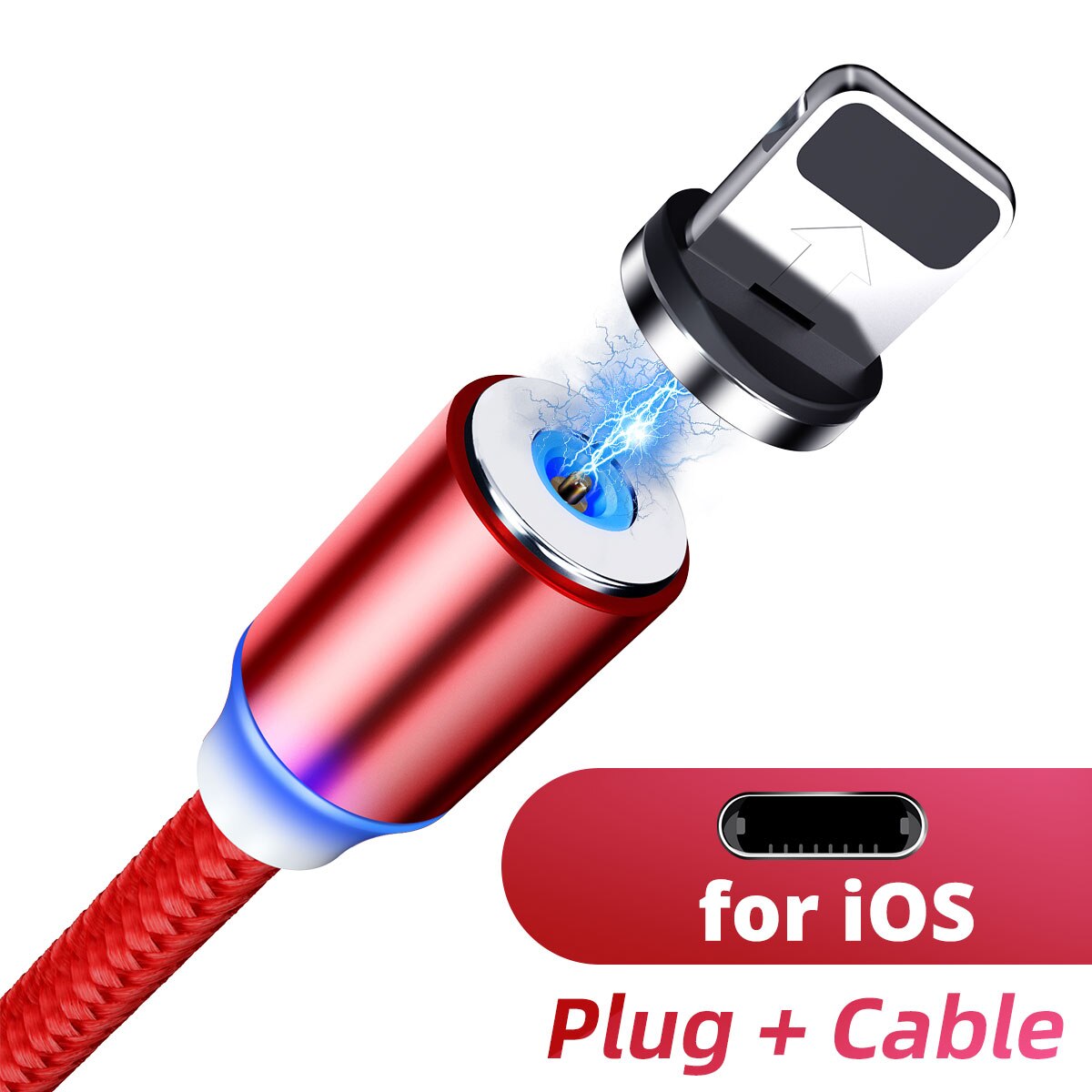 Usb typ c magnetkabel micro usb magnetisk laddningskabel 1m 2m 2.4a magnetkontakt snabbladdare mobiltelefon 3 in 1 laddningssladd: Röd för iphone / 2m