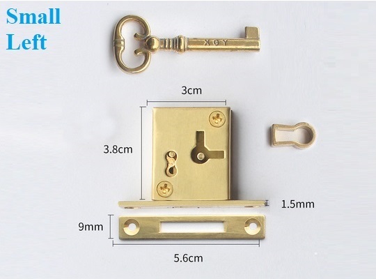 1Pc Vintage Brass Cabinet Drawer Lock With Hades Key: Black & White