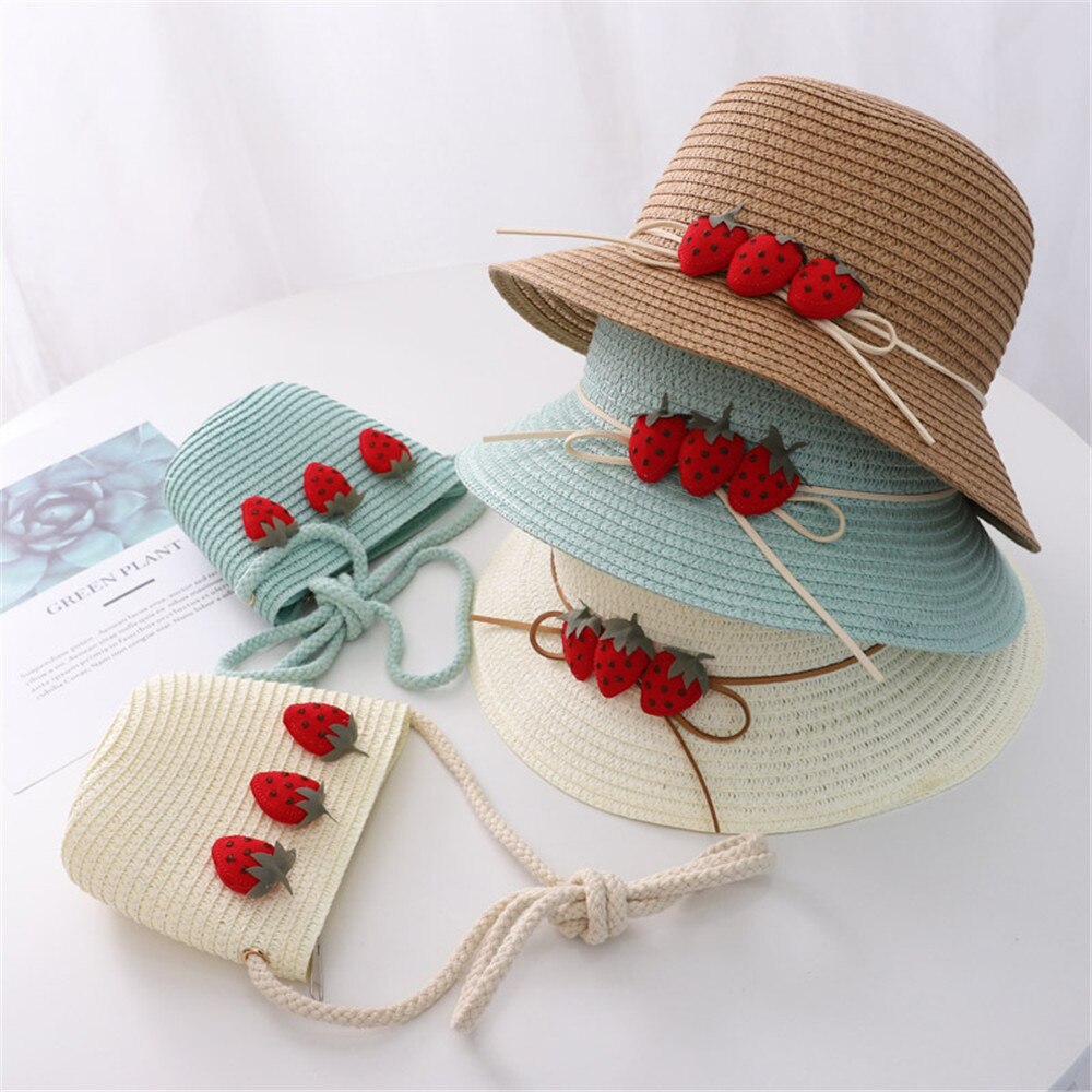 Chapeau de paille d'été pour enfants, mignon, fraise, pour la plage, pour filles de 3-8 ans