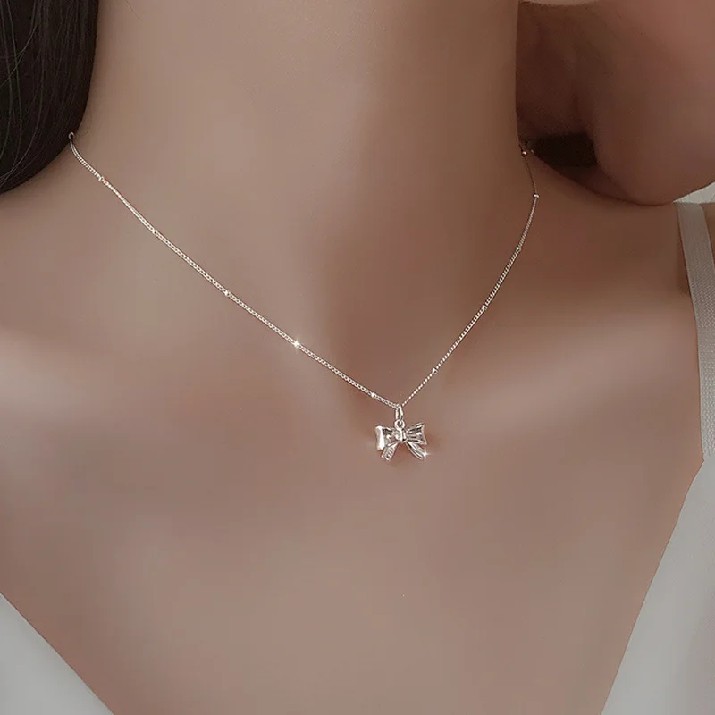 Collar con de nudo de lazo exquisito para mujer, Gargantilla versátil romántica, de joyería de boda para niña,