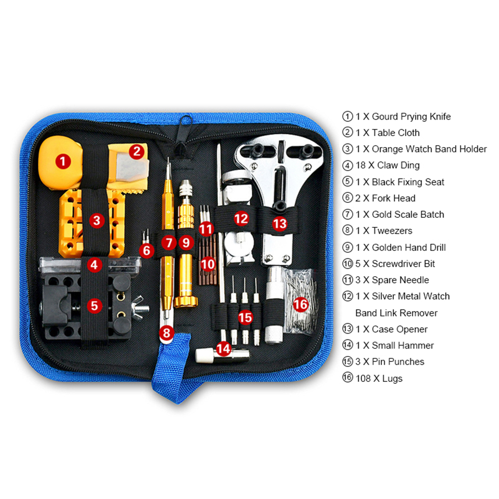 Kit d'outils de réparation pour ouvre-montre, 212 pièces, couteau à levier d'horloge, tournevis, ensemble de marteau à broche, horloger, accessoire de lien de bande,