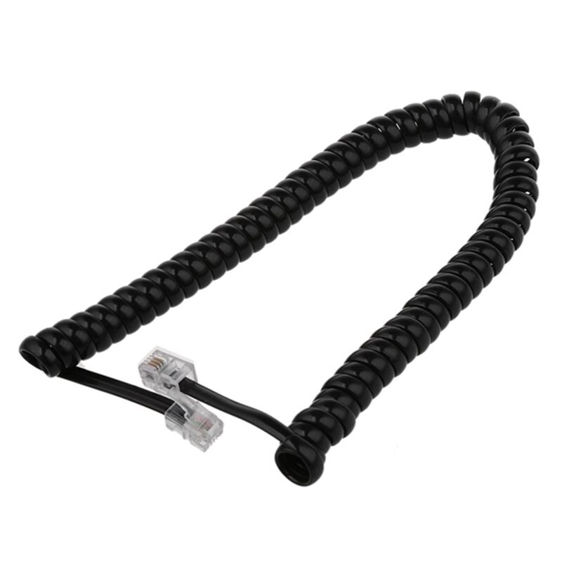 2 m Black Telephone Extension Coil Cable Cord: Default Title