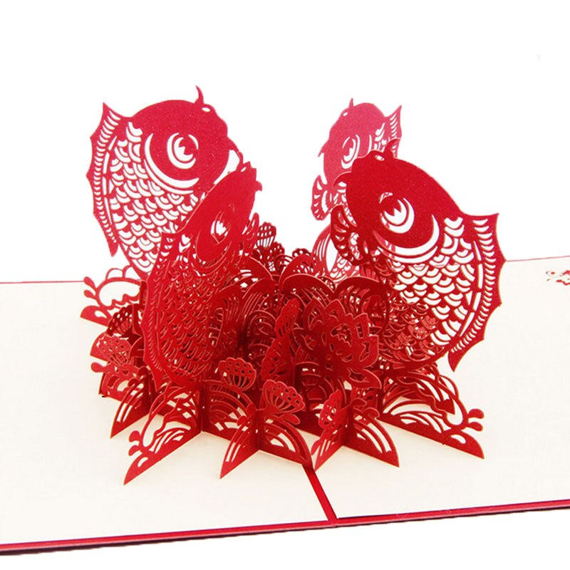 3D Pop Up Greeting Card Chinese Year Fish Surplus Year After Year Christmas