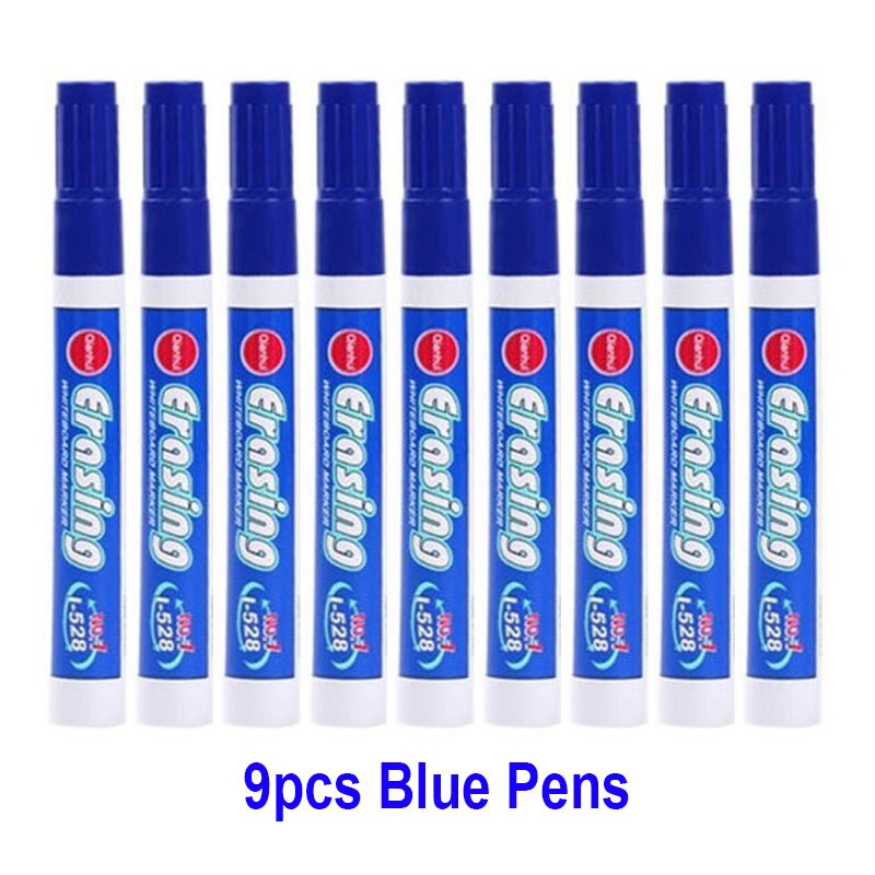 Stylo marqueur effaçable pour tableau blanc, grande capacité, bleu, vert, rouge, bleu, blanc, fournitures de bureau: 9pcs Blue Pens