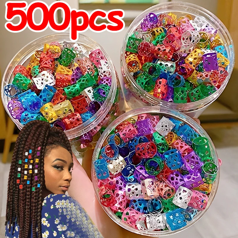 100/500 Uds. Anillos para el cabello de rastas dorados y plateados, Clips para puños, trenzas para el cabello, trenzas sucias coloridas, cuentas, horquilla, joyería, accesorios para el cabello
