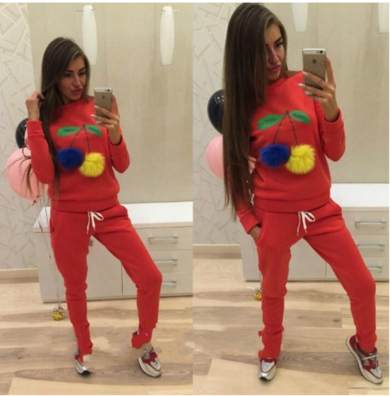 Cherry cute Suit Set Women Tracksuit Two-piece Sport Style Outfit Jogging Sweatshirt Fitness Lounge Sportwear