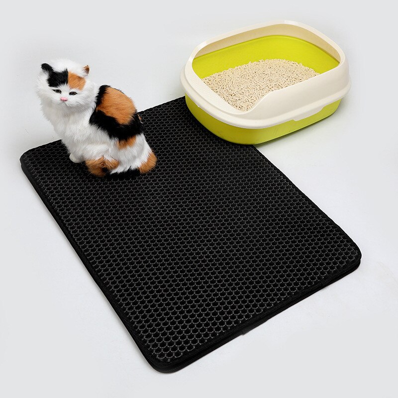 Waterdichte kattenbakmat, dubbellaags, waterdichte kattenbakmatten, opvouwbare antislip kattenhuis schoonmaakmat, kattenmandbenodigdheden: Zwart / 5575