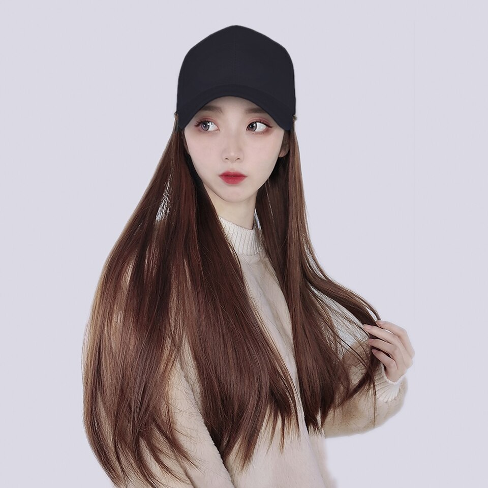 Extensión de gorro de béisbol para mujer, peluca sintética de 60cm, resistente al calor y a altas temperaturas, empalme sin costuras, peluca de sombrero integrada: YSM9077-H-2-33