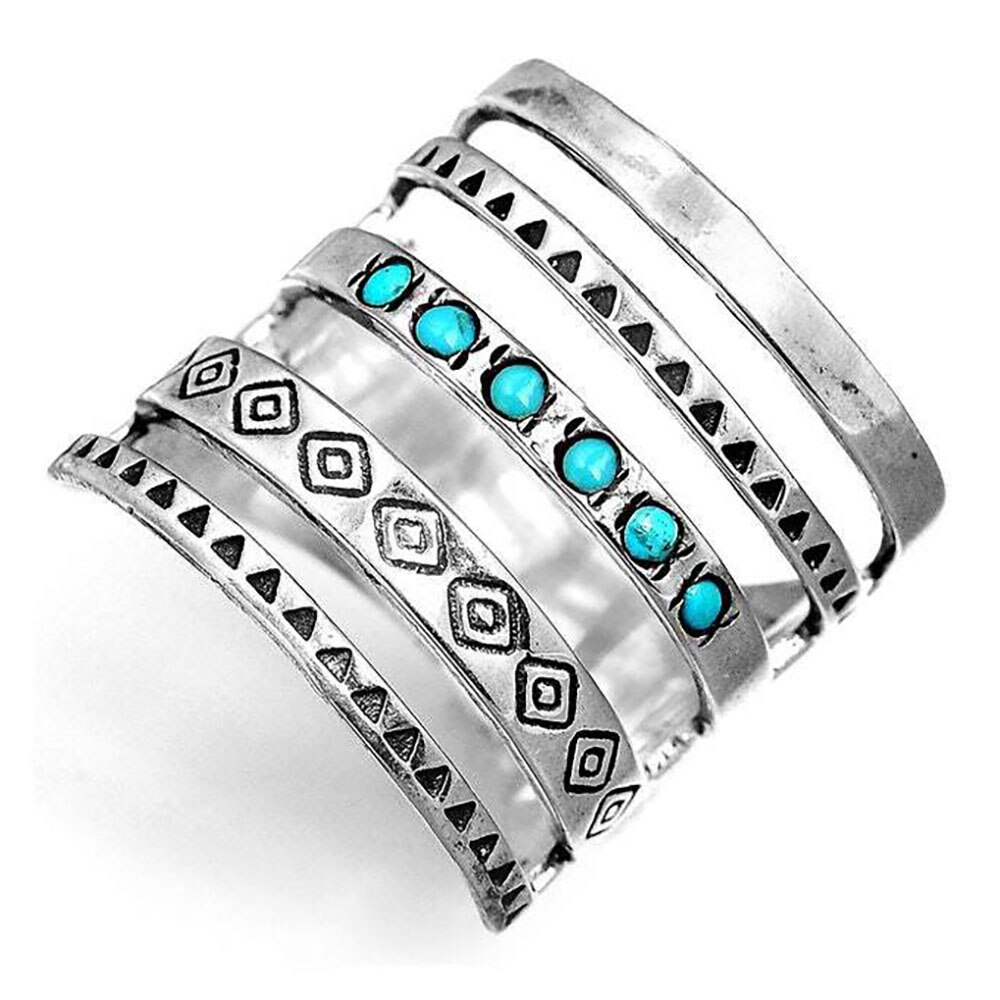 Antikke symboler mønster mosaikk stein hule geometriske ringe smykker til kvinner bredt ringbånd fingerledd ringe tilbehør