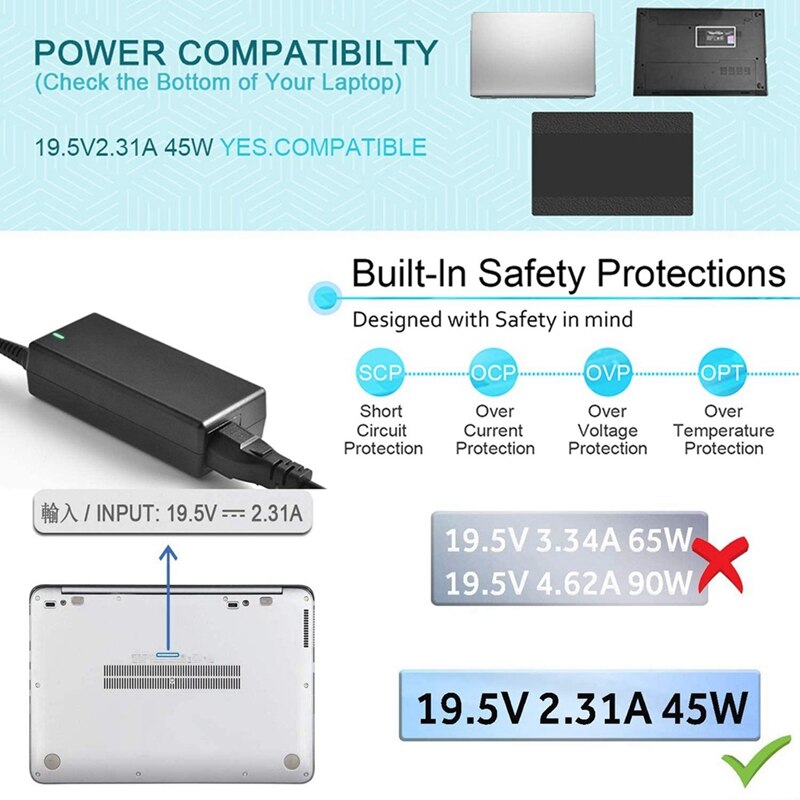 XITAIAN 19.5V 2.31A 45W Alimentatore Caricabatterie di Ricambio per Dell XPS 11 12 13 DA45NM131 LA45NM131 DA45NM131 (4.5 * 3.0mm