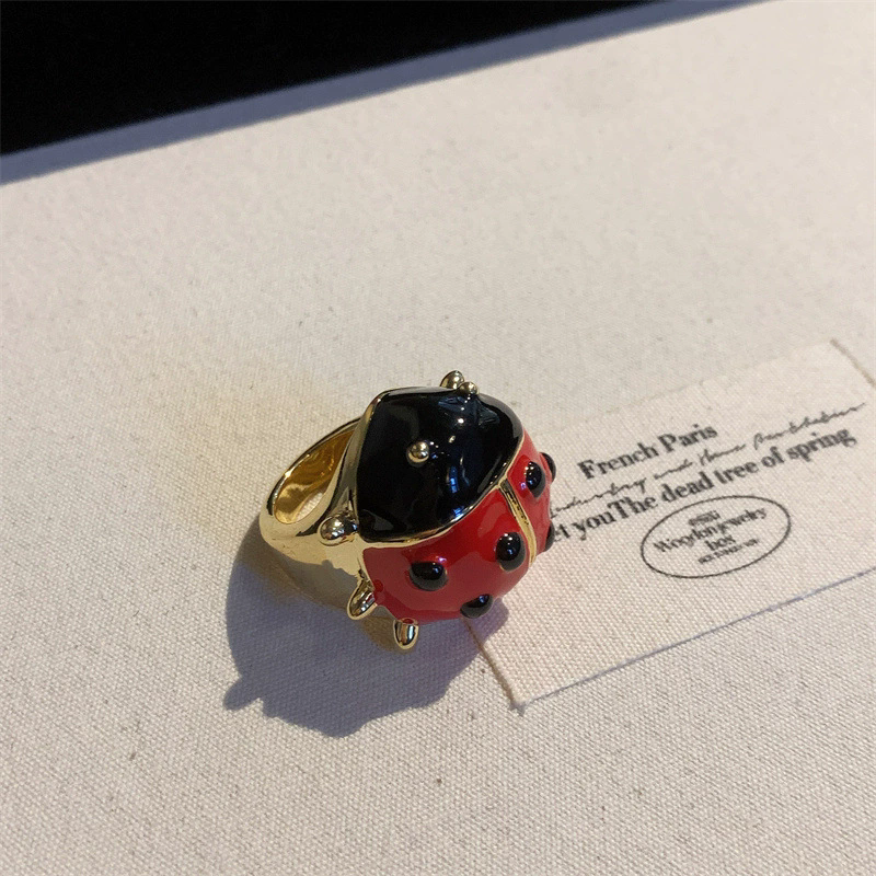 HangZhi Vintage esmalte Rhinestone insecto anillo colorido lindo mariposa escarabajo Punk Y2K joyería para mujeres