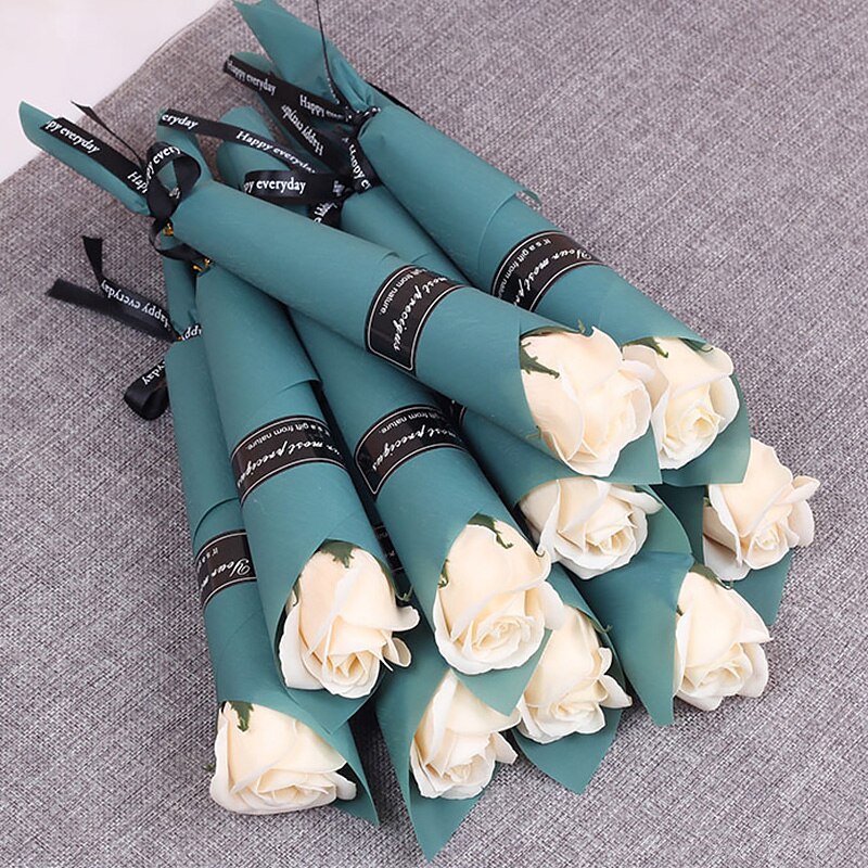 Enkelt rose blomster buket flerfarvet sæbe blomster til bryllup valentine forsyninger 35 cm rød lilla: Champagne