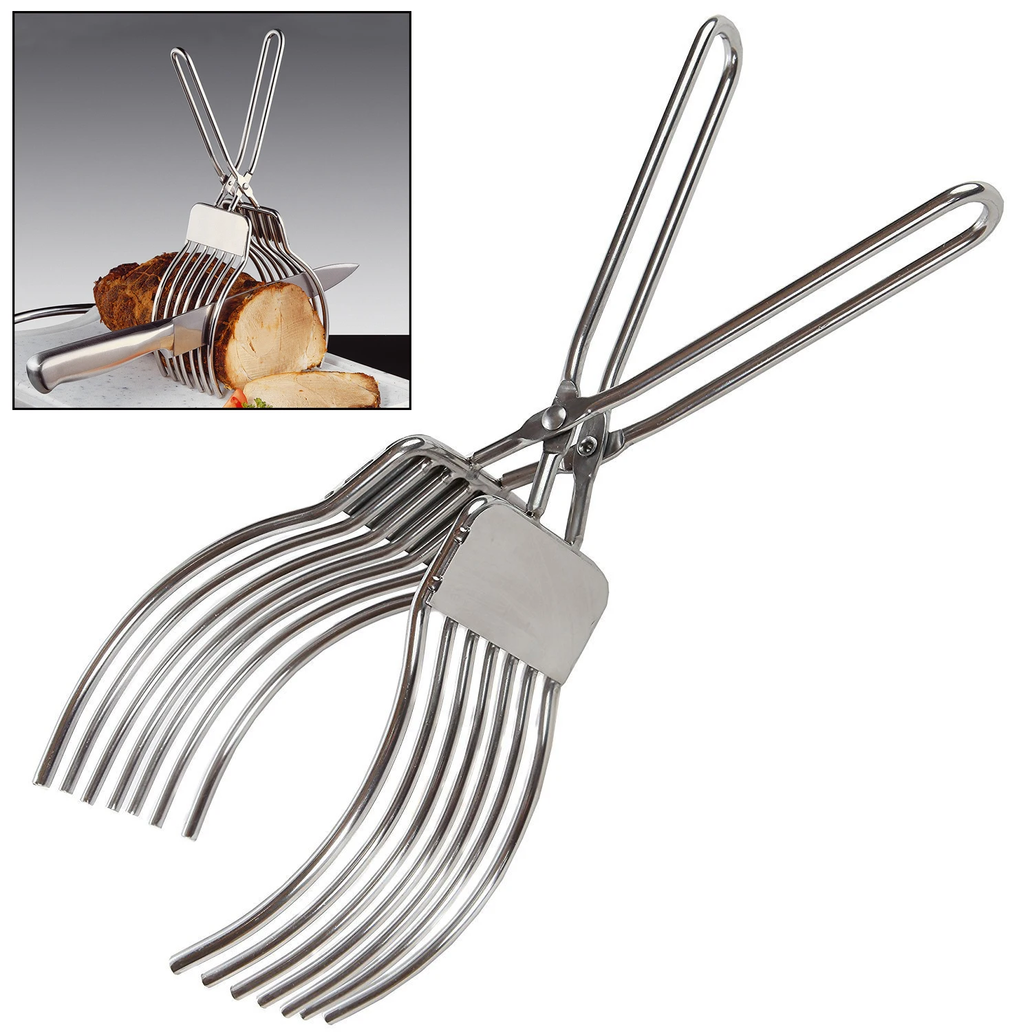 Pinzas para cortar carne asada de acero inoxidable, pinzas para cortar carne, pan, soporte para alimentos para cortar frutas y verduras, herramientas de cocina: Default Title