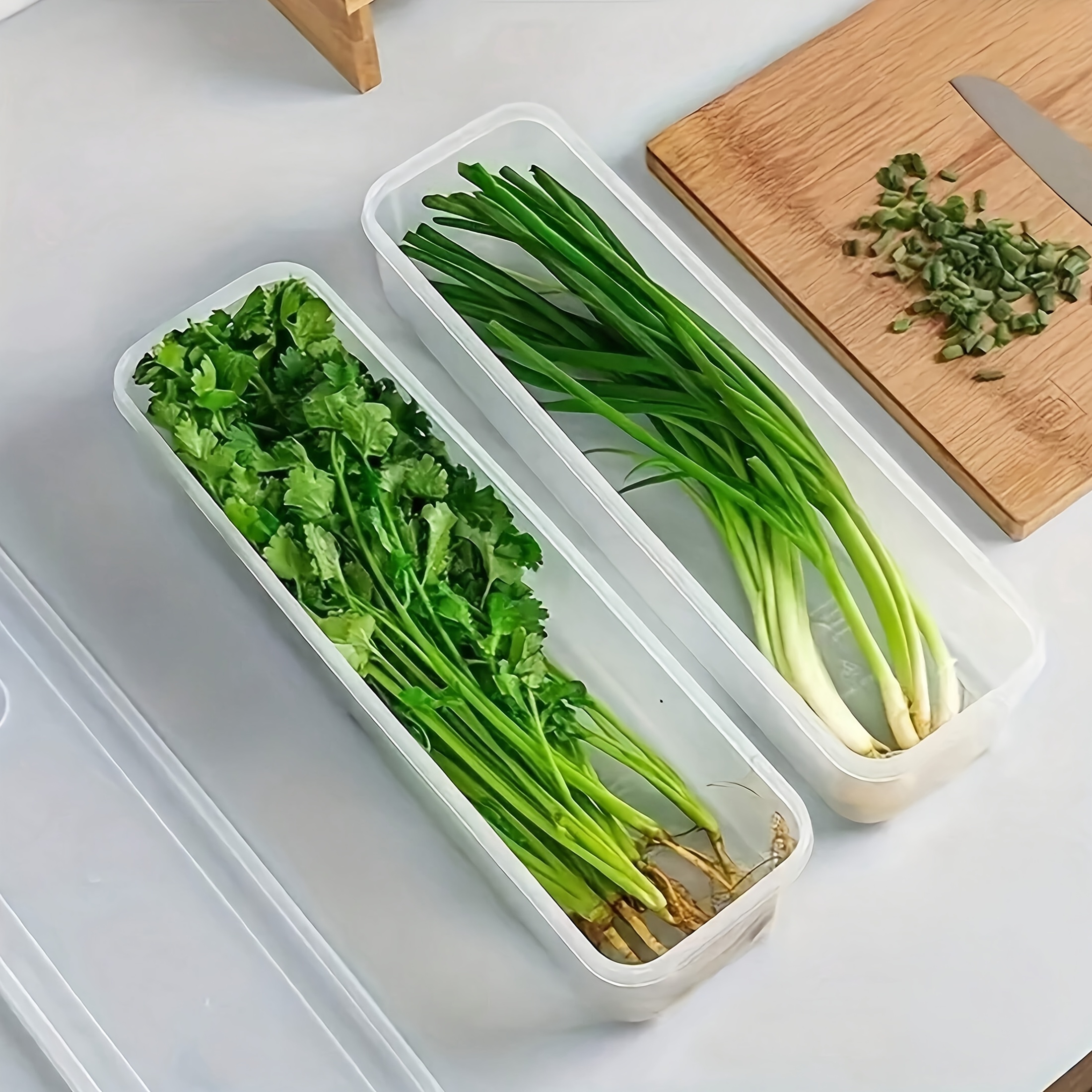 2/4pcs Long Rectangular Food Storage Containers, Plastic Reusable Refrigerator Organizer Boxes for Herbs, Vegetables