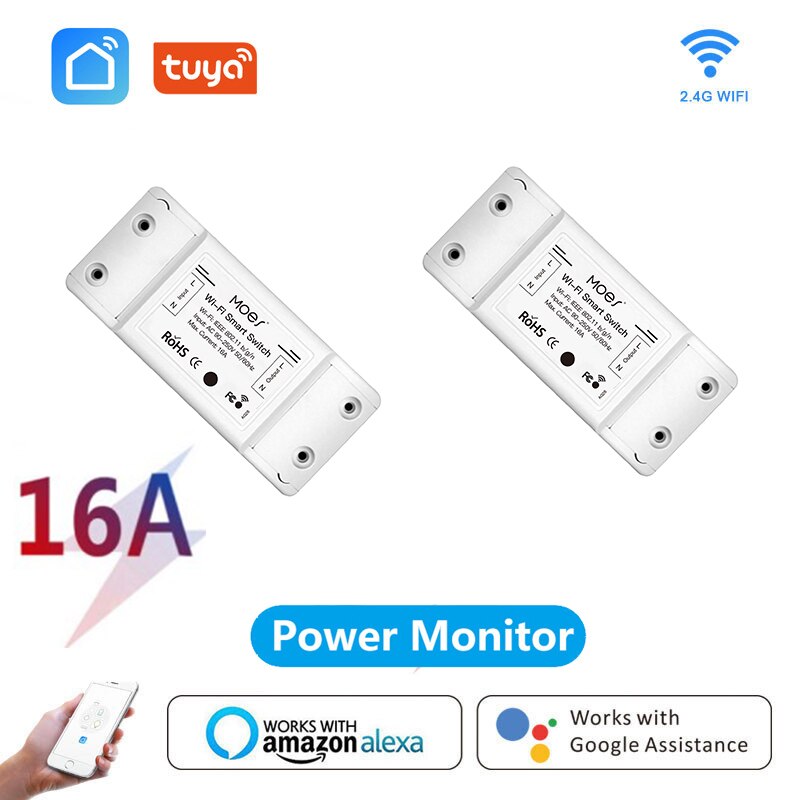 Tuya Wifi DIY Smart Switch Relay Module Power Monitor Tuya/Smart Life App Remote Control 16A Breaker Work With Alexa Google Home: 2PCS