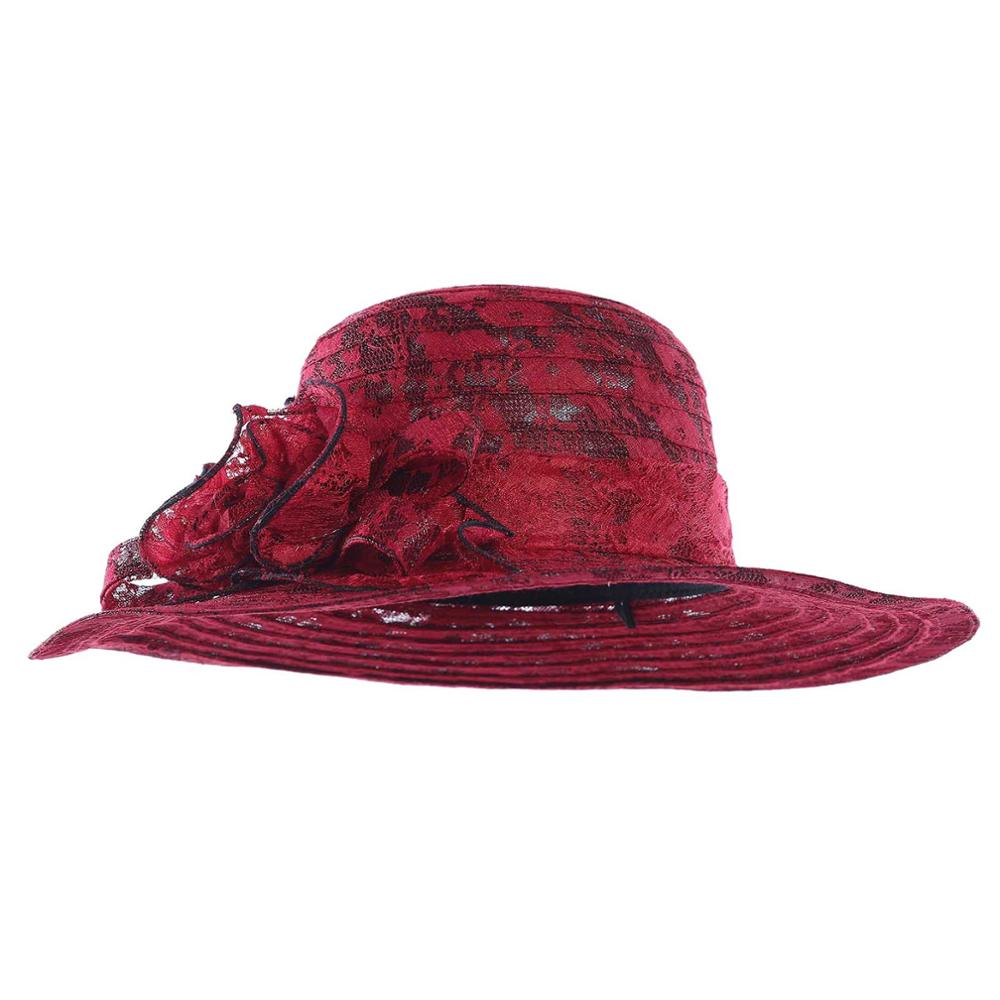 WELROG Women's Organza Church Kentucky Derby Fascinator Bridal Tea Party Wedding Hat Summer Female Pink Lace Church Cap: Wine
