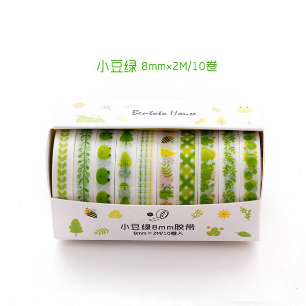 10 Pcs Washi Tape Masking Tape Set Grid Stickers Scrapbooking Cinta Adhesiva Decorativa Washitape Kawaii Wasi Tape De Decoracion: Bear green