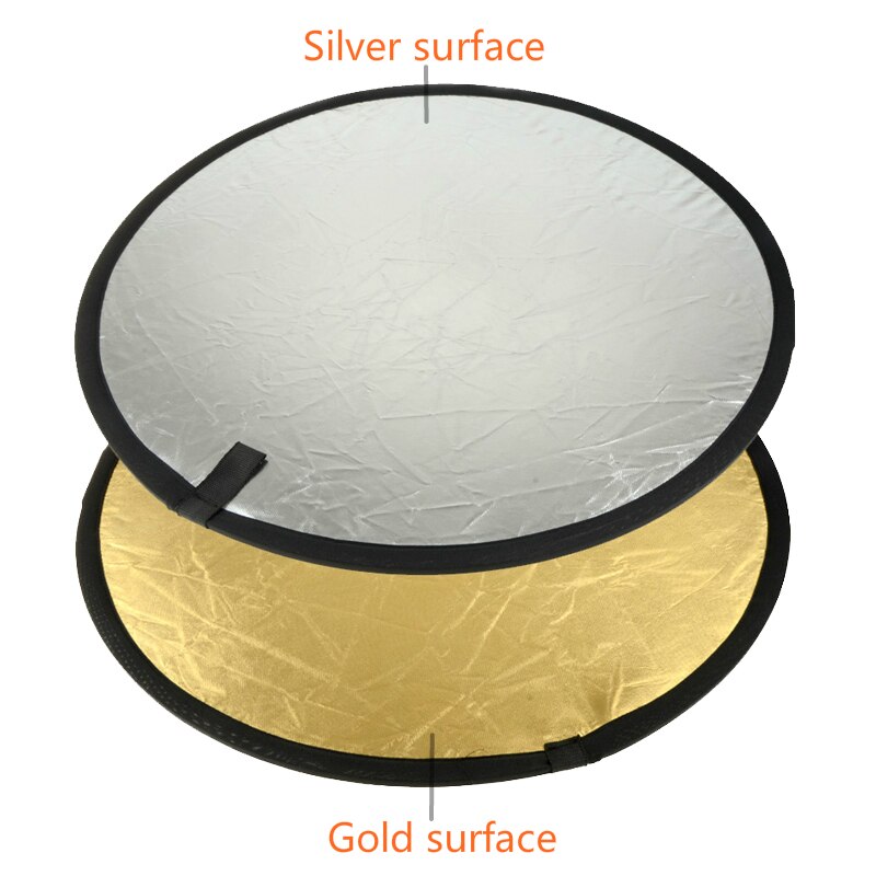 23.6" 60cm 2 in 1 Collapsible Portable Light Reflector Round Photo Studio Diffuser DISC Gold Silver Studio Photography Reflector