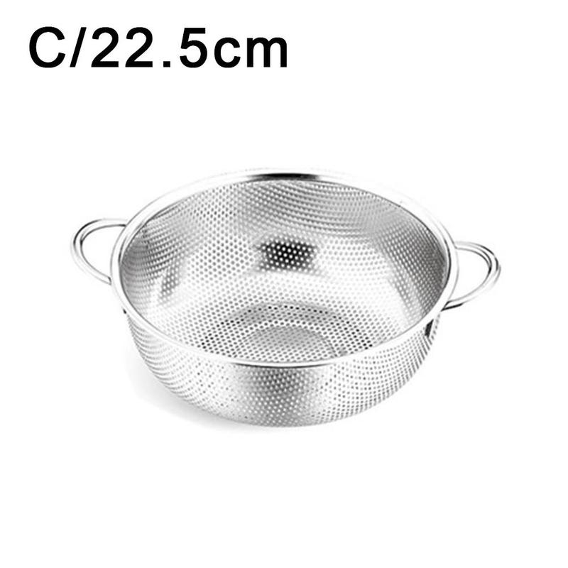 Steel Drain Basket Colander Fruit Rice Vegetable Washing Basket Strainer Drainer With Handle For Home Kitchen: C