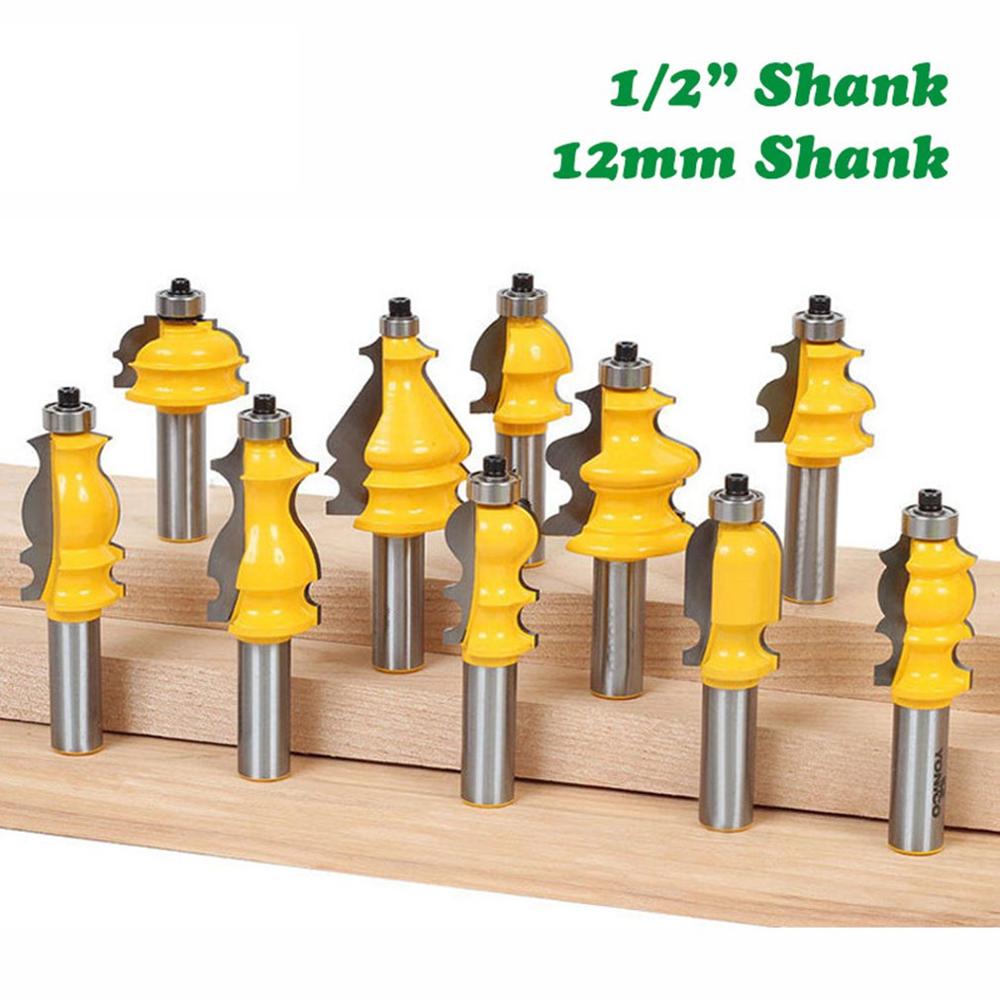 10pcs/set Shank Architectural Molding Router Bit Housing Base CNC Line Woodworking Cutter Tailor Face Mill