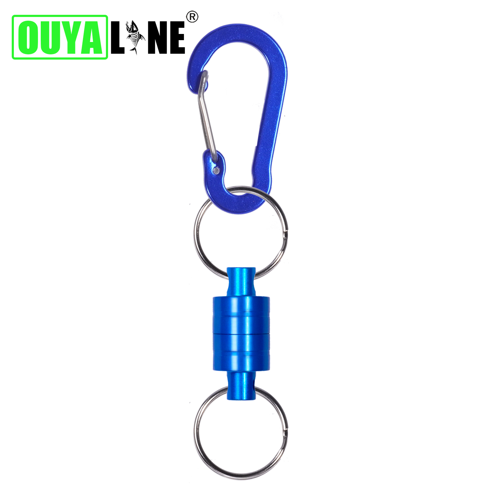 Accesorios de pesca, soporte de liberación de red magnética con cordón en espiral, hebilla de mosquetón de imán fuerte, herramientas de arrastre de cuerda anticaída: Blanco
