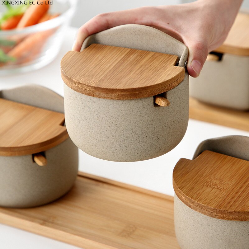 Style japonais assaisonnement boîte ménage sucre céramique bol assaisonnement pot avec couvercle sel pot huile d'olive bouteille cuisine fournitures