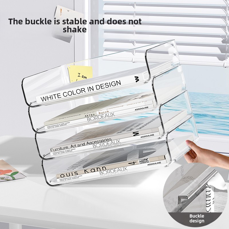 Desk Organizer with 2 Vertical File Holder, 4 Tier Stackable Paper Letter Tray File Organizer with Pen Holder,Desk Organizer